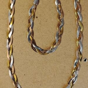 Tri-Tone Braided Women's Necklace - Gold, Silver, Rose Gold